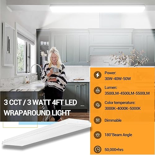 Miniatura 8 de FAITHSAIL Luz envolvente LED envolvente de 40 W, 4400 lm, 4000 K blanco neutro, luces de tienda de 4 pies para garaje, accesorios de luz LED de 48