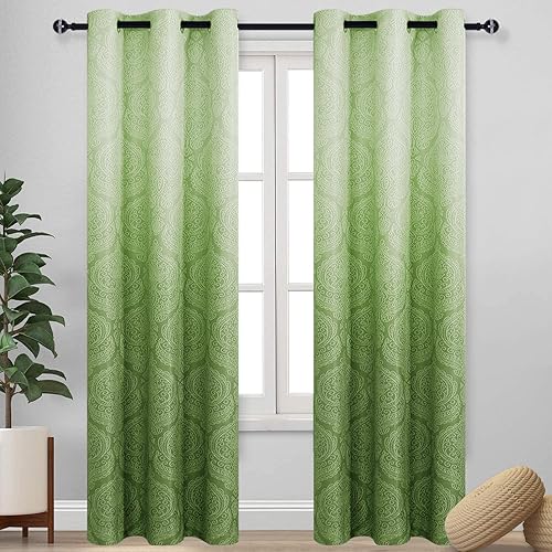 DWCN Cortinas opacas con degradado para oscurecer la habitación de dormitorio, 42 x 84 pulgadas de largo, cortinas lujosas con patrón de damasco con
