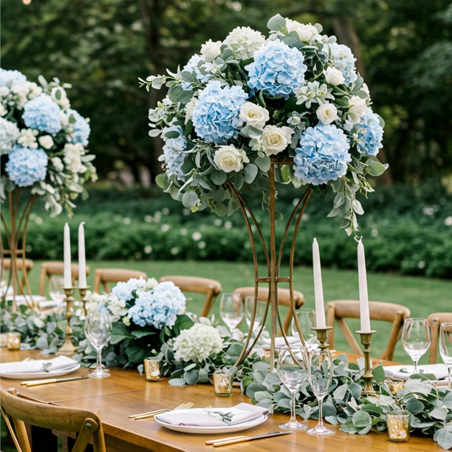 Auihiay 46 PCS Hydrangea Artificial Flowers Silk Hydrangea Heads with Stems, Bule Artificial Hydrangea Flowers for DIY Wedding Centerpiece, Garden, Home, Party, Baby Shower Decor
