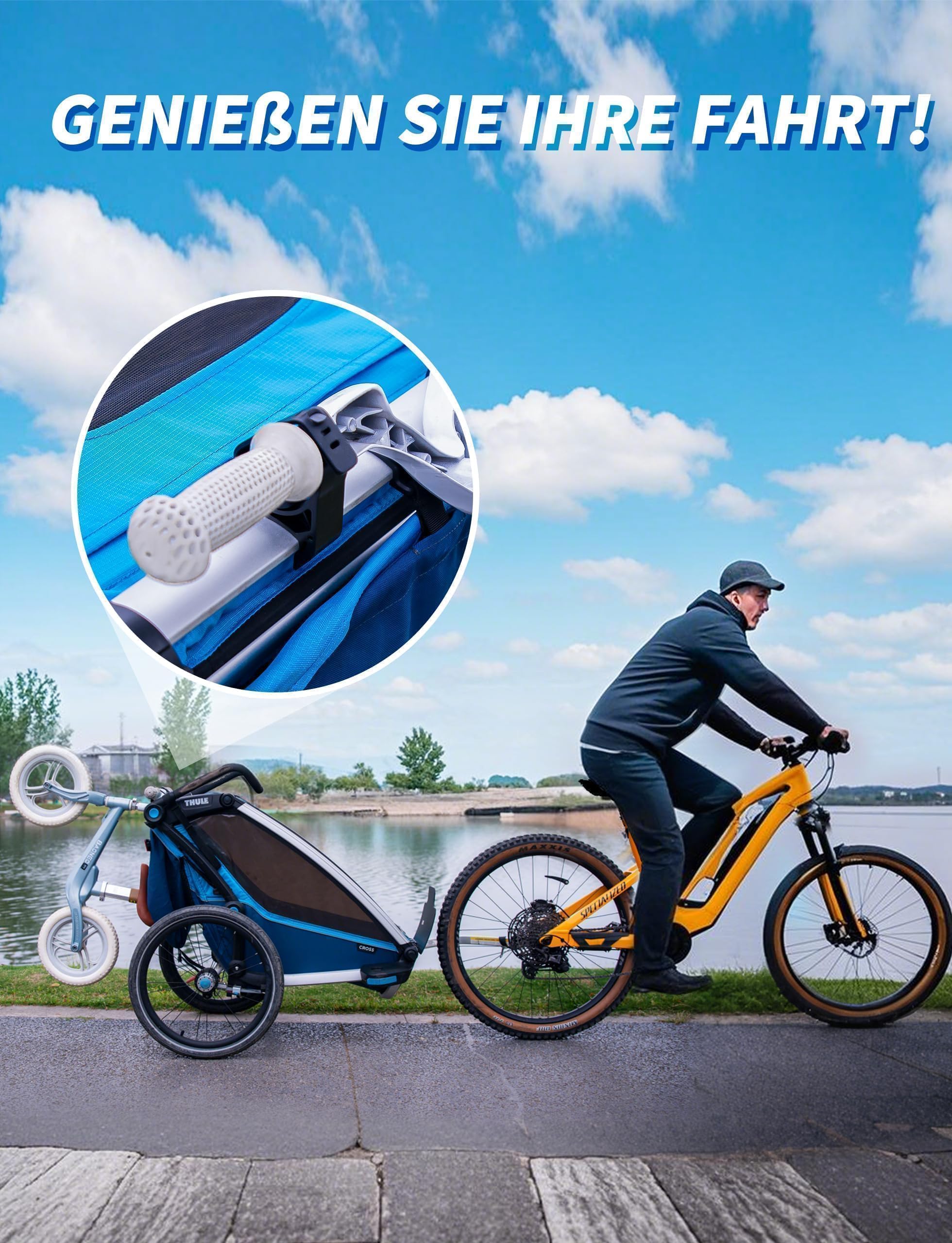 Ruota per bicicletta, supporto per Thule Chariot 2017-2023 Sport, Cross, Cab, Lite 2 fino a 14 pollici max. 20 kg - Rimorchio per bicicletta per bambini