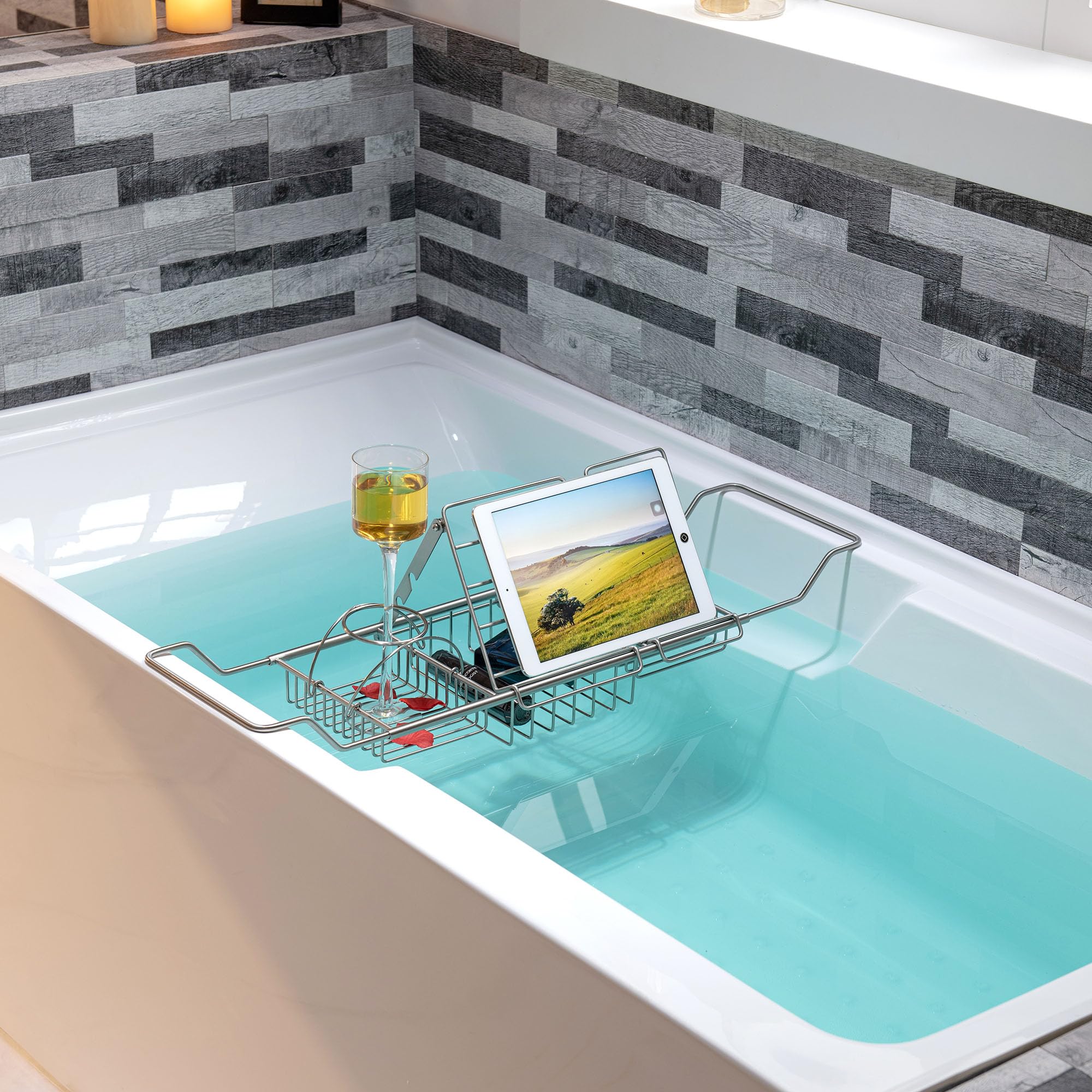 Extendable Bathroom Non-Slip Rack Adjustable Bath Tub Caddy Bathtub Tray With Extending Sides - Foto 9