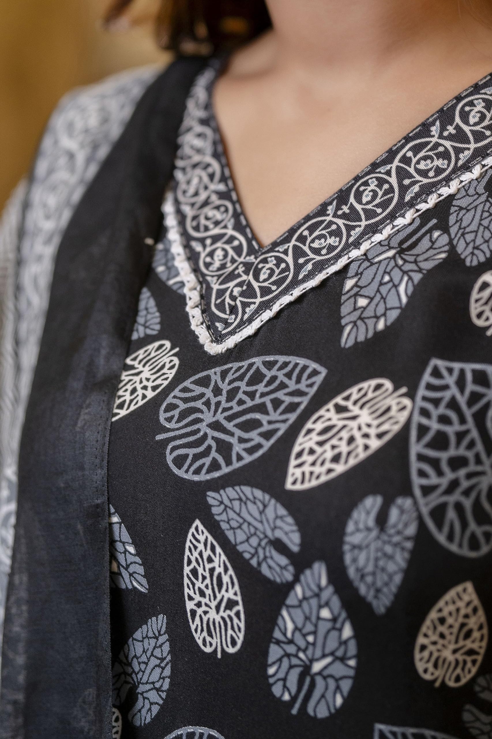 Lookmark Women's Printed Cotton Blend Lace A-Line Kurta Pant Dupatta Set - Ethnic Elegance For Every Occasion Experience Comfort And Style With This Stunning Ensemble (Az-Lm-Og-Ks2122-Xxl) Black