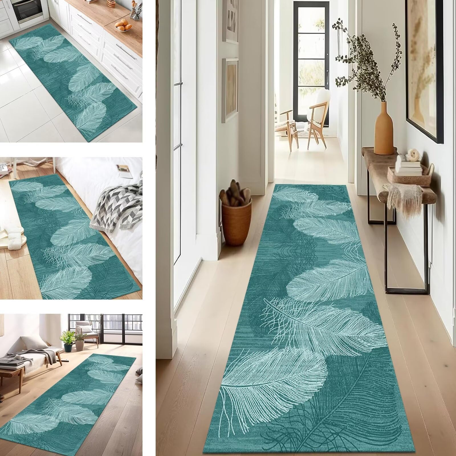 Tapis de couloir abstrait cyan 100x500cm au design contemporain et finitions premium