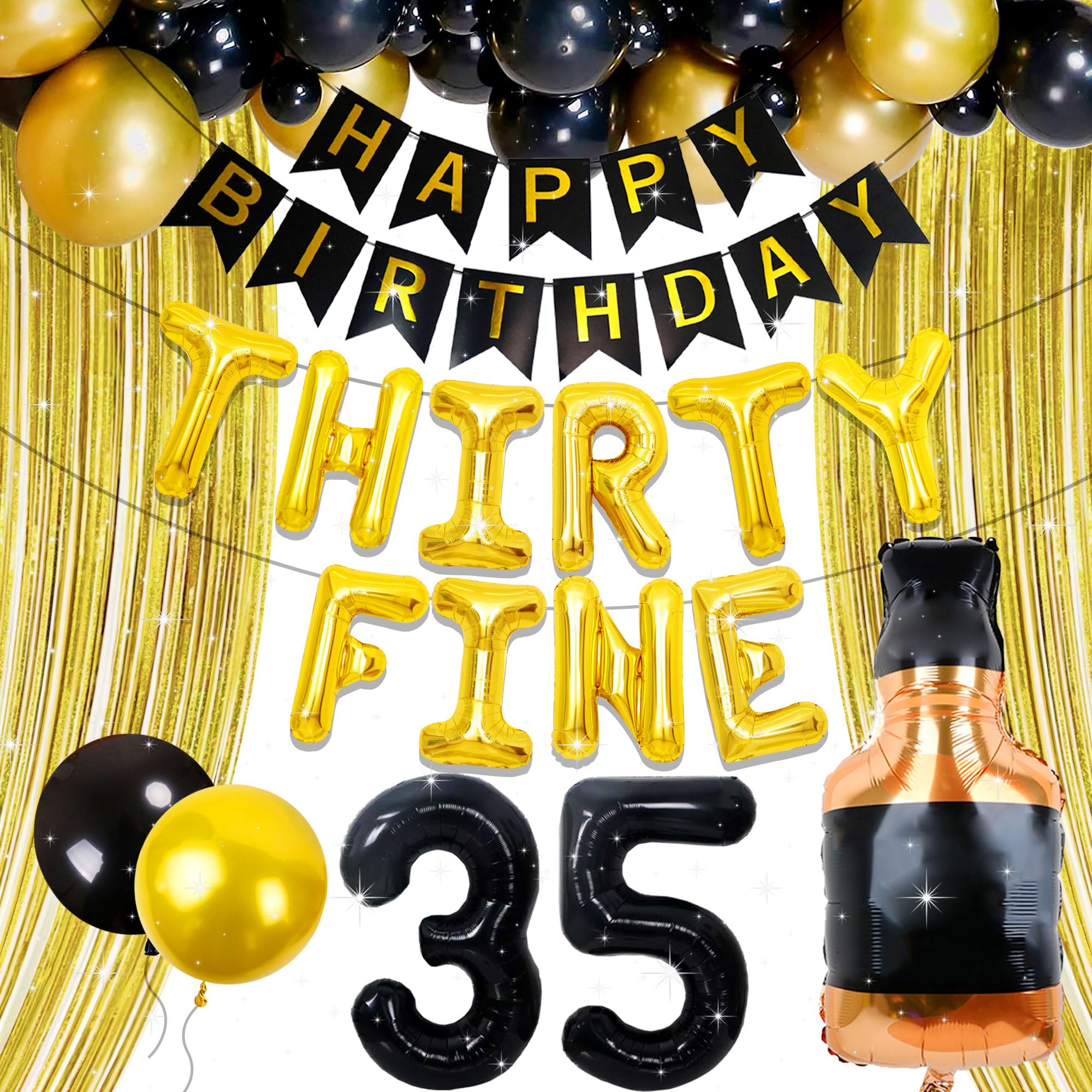 Photo 1 of LaVenty Thirty Fine Birthday Decoration Banner 35th Birthday Party for Him 35th Birthday Decorations 35th Birthday 35 Number Balloon Whiskey Balloon