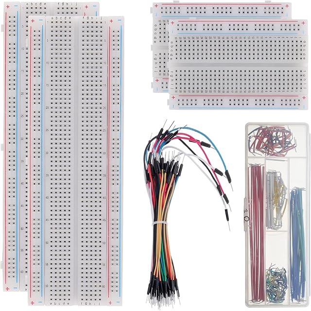 AUKENIEN Breadboard Jumper Wires Kit 4pcs 400 & 830 Point Solderless Breadboards and 65pcs M/M Flexible Bread board Jumper Wire and 140pcs 2-125 mm U-Shape JumperWires for Arduino
