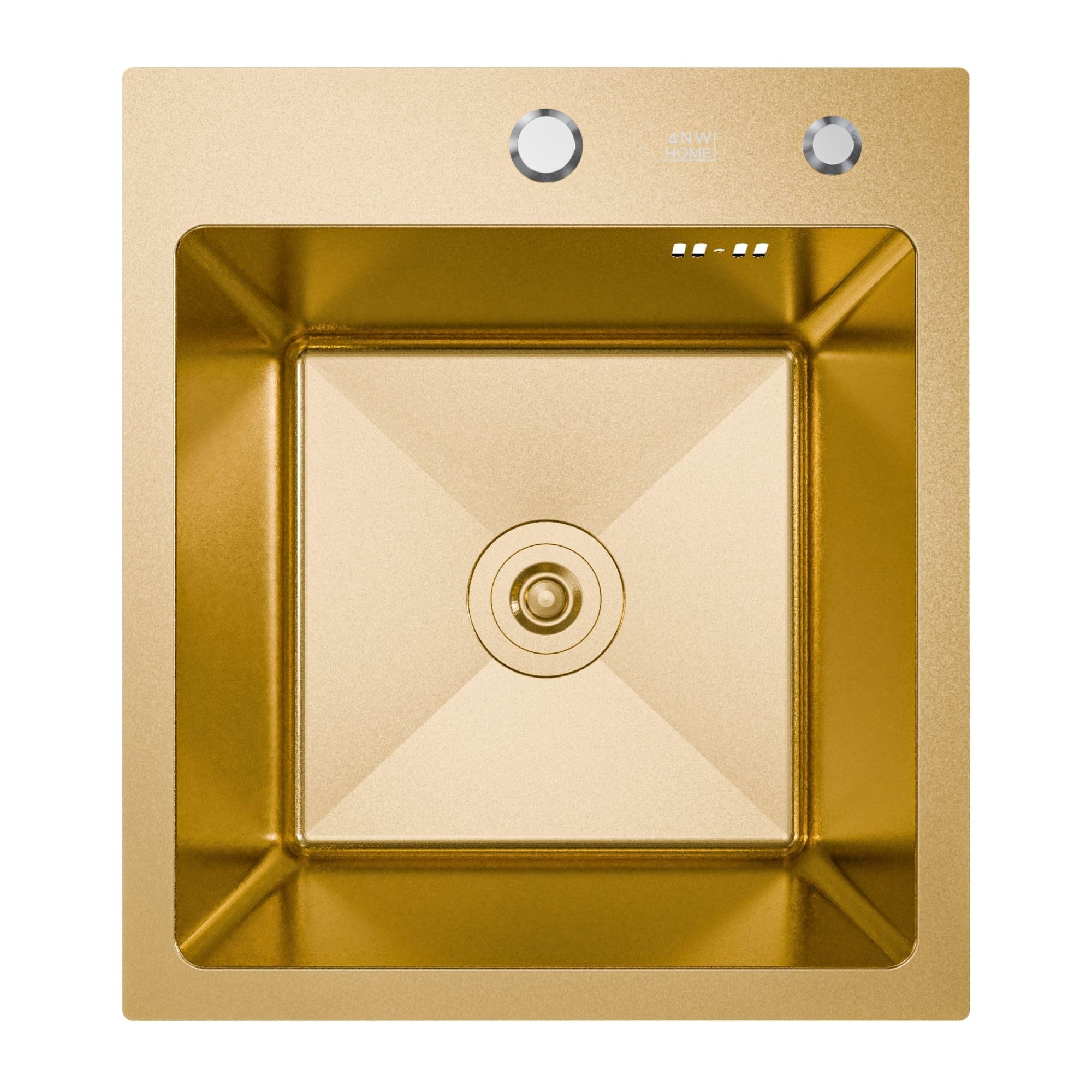 ANW HOME Lavandino Cucina Lavello Cucina 40 x 45 cm, Lavello in Acciaio Inox 1 Vasca da Incasso, Gold PVD, Superficie Nano-Coating, Spessore 3,0+1 mm, con Sifone e Dispenser di Sapone