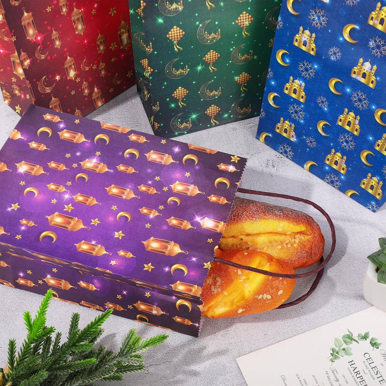 FYSUIMU 16Pcs Eid Mubarak Paper Bags with 20 Sheets Tissue Paper Gold Mosque Moon Star Treat Bags with Handles Candy Goodie Bags for Ramadan Muslim Party Favors Supplies - Image 5