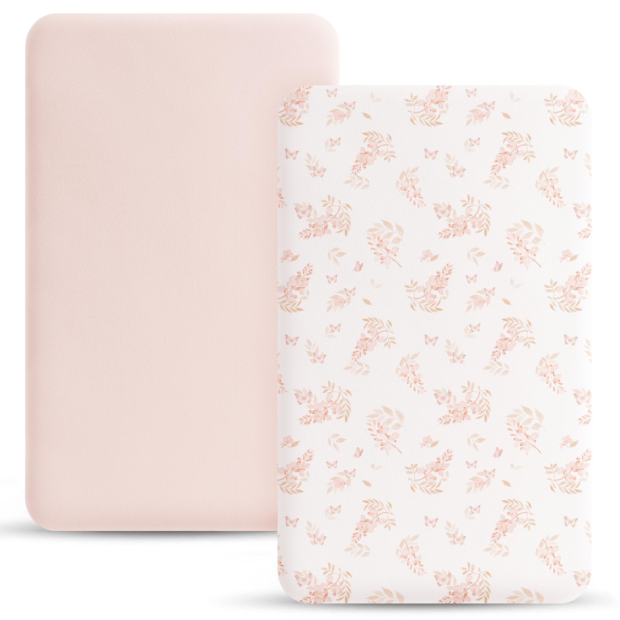 Bearmoss Next To Me Crib Sheets 85x51 CM Stretchy Bedside Crib Fitted Sheets Ultra Soft Cot Fitted Sheets for Baby Girl Boys Daily Use, 2Pack(Light pink)