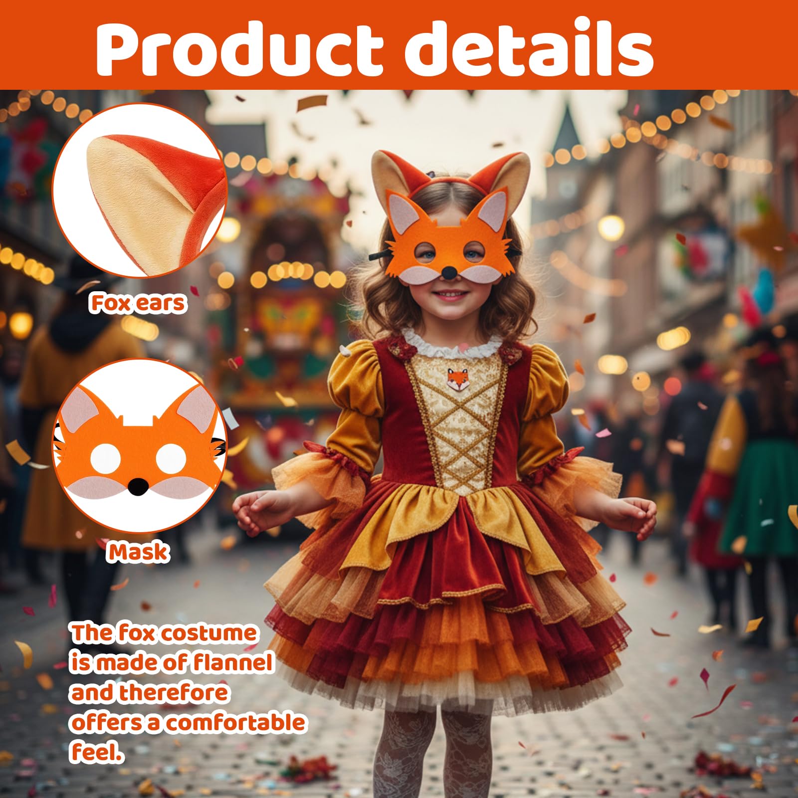 SrgPui 2Pcs Fox Costume, Fox Ears, Carnival Animal Costume Set including Ears Headband, Mask - Image 3