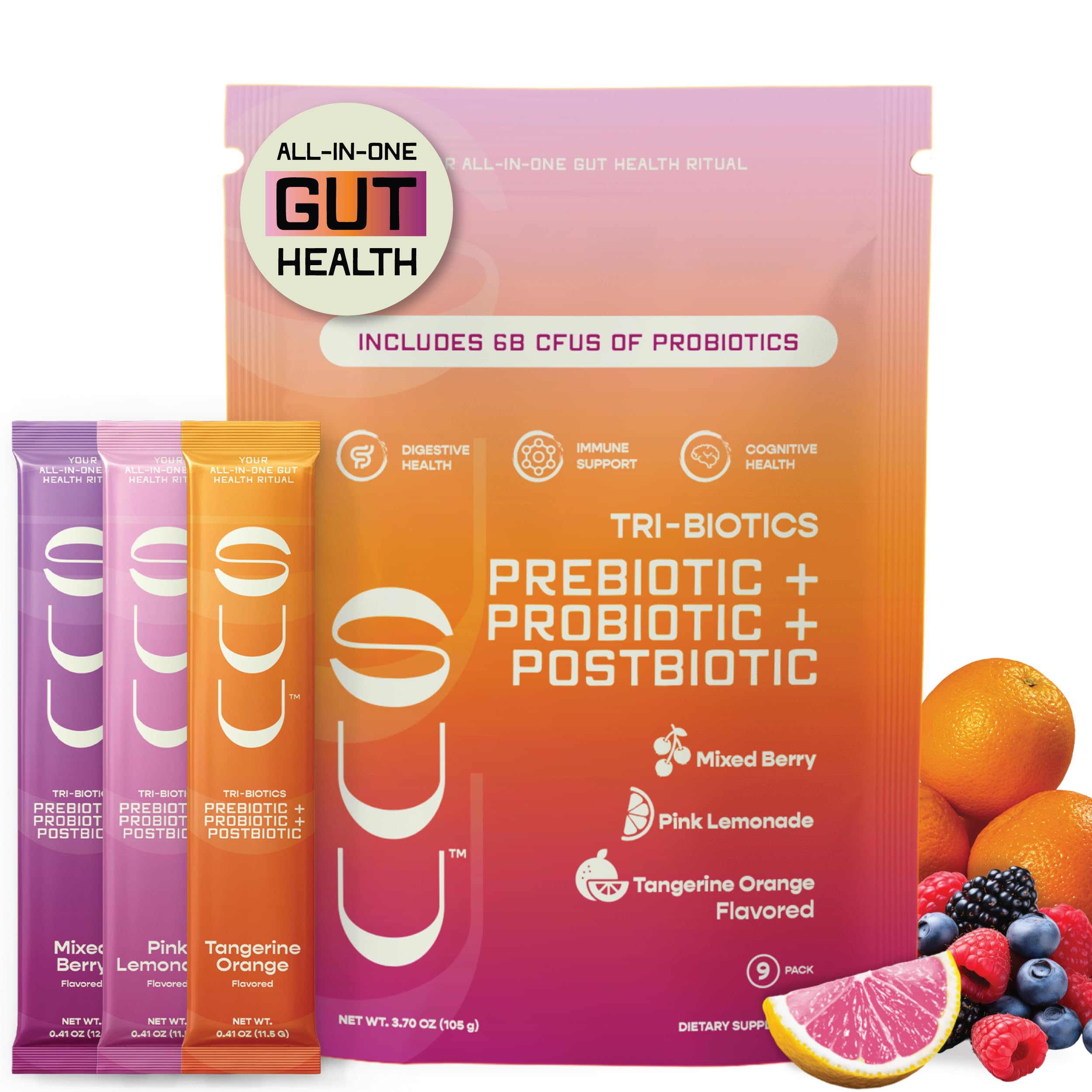 SUU Tribiotics Prebiotic Probiotic Postbiotic Drink, Variety Pack, 9ct