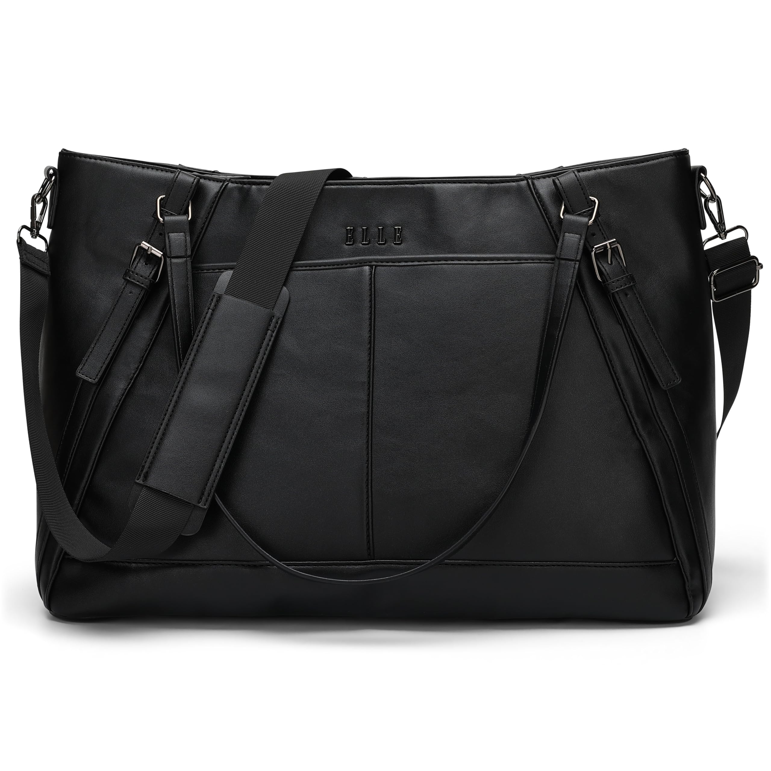 ELLE Leisure Luxe 33L Vegan Leather Weekender Tote Bag Black