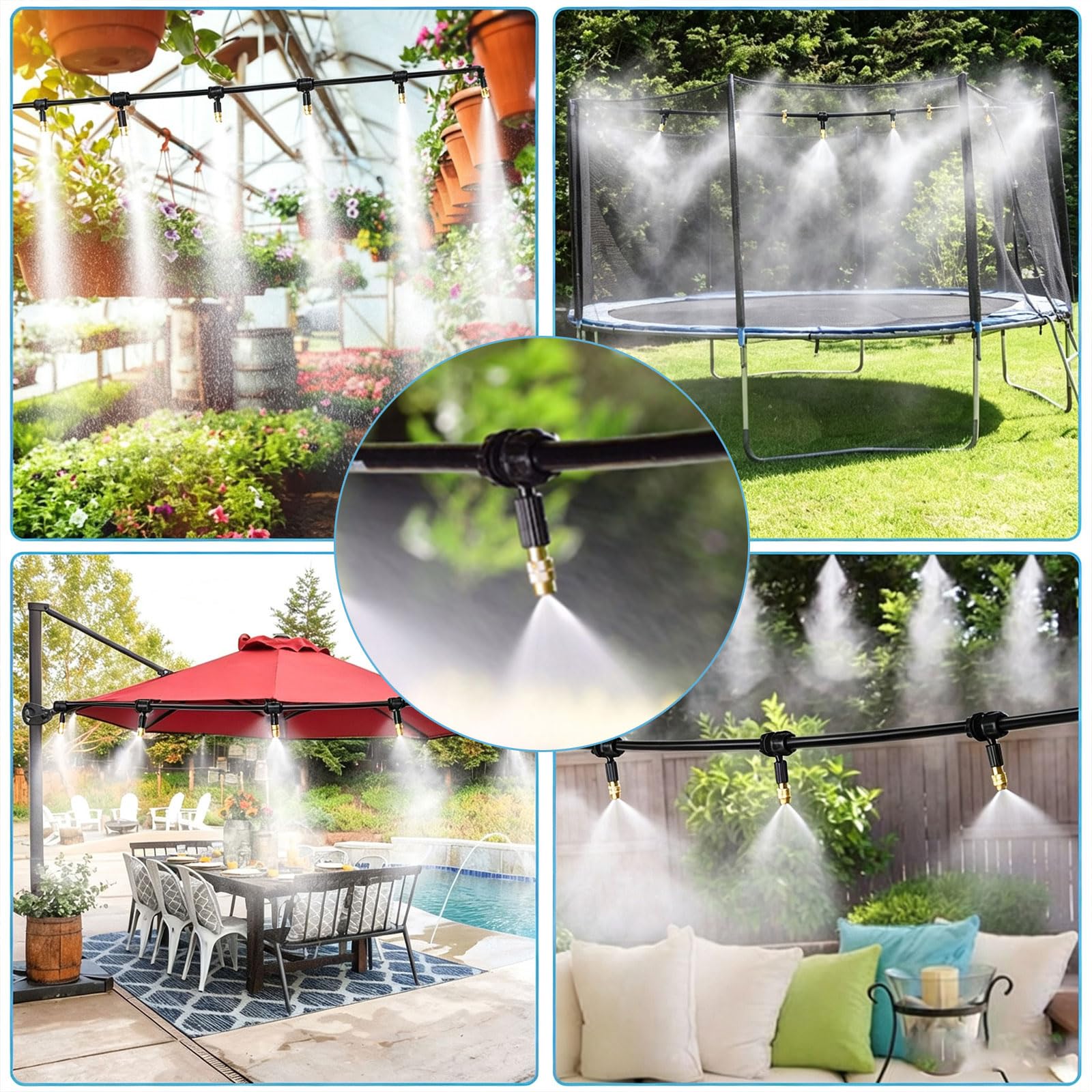 Générique Brumisateur Terrasse Exterieur Kit D’Irrigation Système De Brumisateur Extérieur Système De Refroidissement Extérieur Parbrumisateur pour Terrasse Brume Jardin Serre Piscine Parasols,12M