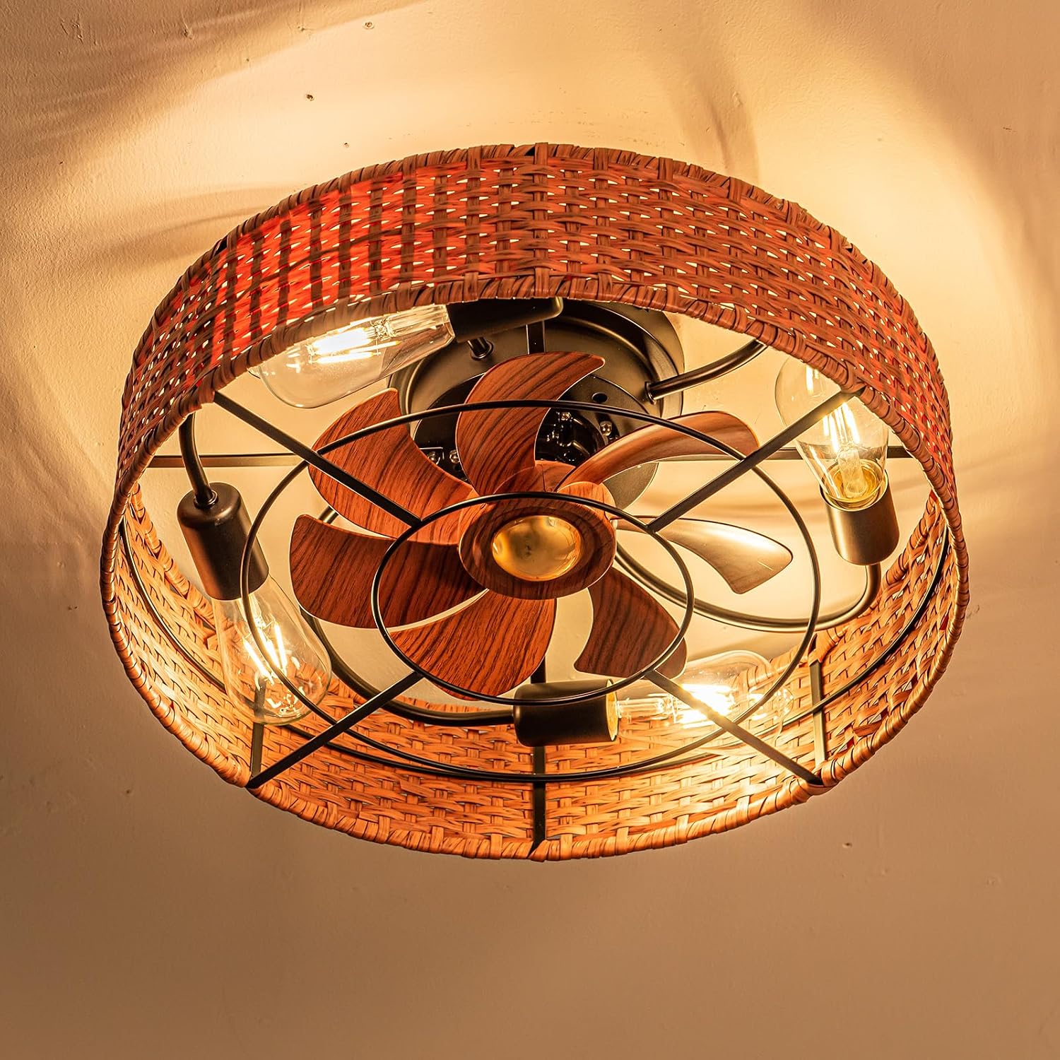 Ventilador De Techo Bohemio De Rat n De 19 Pulgadas Con Luz Empotrada ventilador-de-techo-bohemio-de-rat-n-de-19-pulgadas-con-luz-empotrada