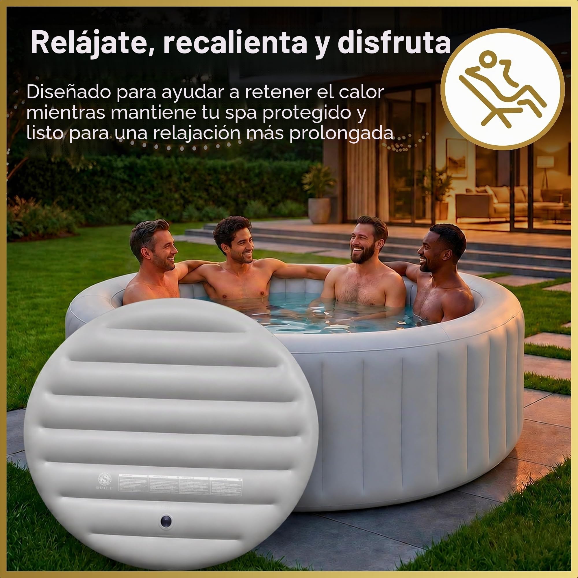 Cubierta Inflable de Ahorro de energía, Tapa Protectora de Lluvia, Aislamiento térmico, vejiga Redonda, se Adapta a Todos los jacuzzis Redondos de hasta 140 cm, Color Gris