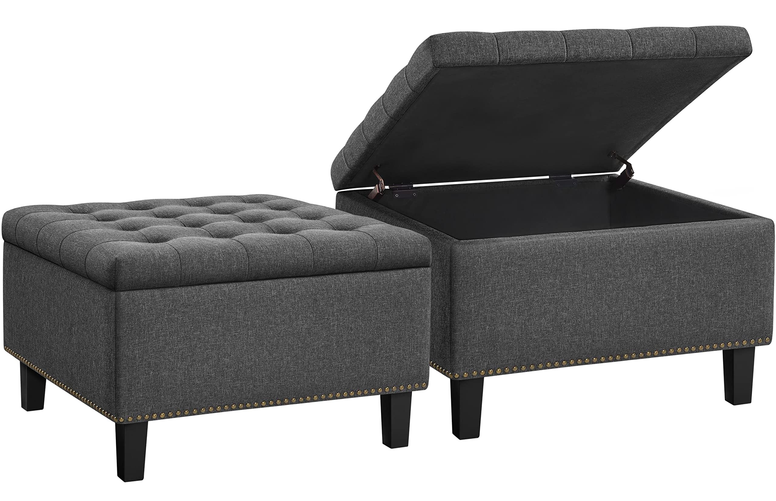 Yaheetech Polyester Ottoman 70-cm Footstool with Storage, Dark Grey, 2PCS