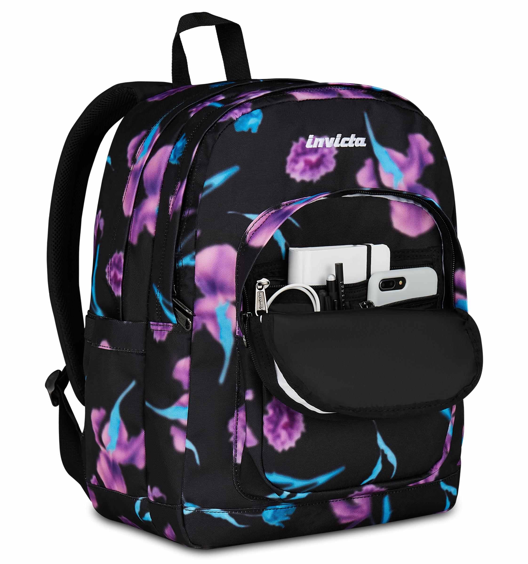 Invicta Zaino Scuola Jelek, Nero e Rosa, Doppio Scomparto Con Tasca per PC e Tasca per Borraccia, 34 lt, Scuola Media e Superiore, Zaino Ragazza
