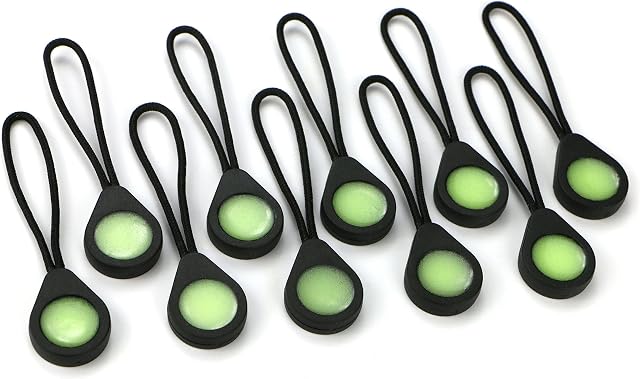 Glo Zip - Ultra-Bright Glow-in-The-Dark Zipper pulls. Ideal kit Markers for Coats, Jackets, rucksacks and Tent Zippers. UK-Made. (10 Pack)