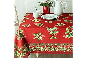 Benson Mills Winter Holly Engineered Spillproof Fabric Christmas Tablecloth