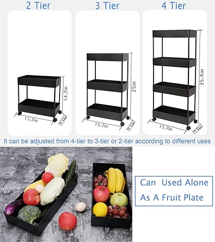 Miniatura 5 de Carrito de cocina delgado de 4 niveles, organizador de baño para lugares estrechos, estante de almacenamiento multiusos, carrito móvil para