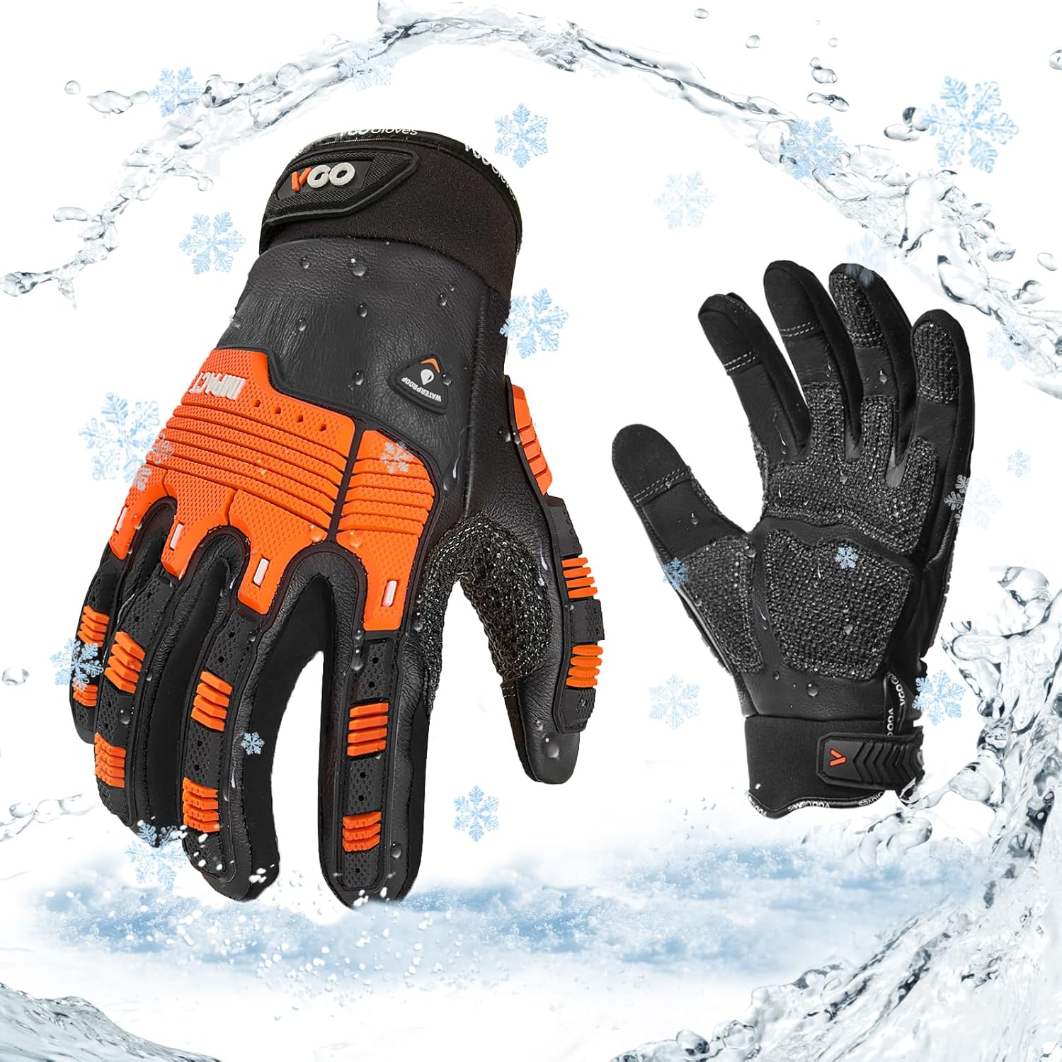 Vgo… 1 Pair -20℃/-4°F COLDPROOF,Winter Work Leather Gloves,Impact Gloves,Anti-Vibration,Water Resistant(CA7722FW)