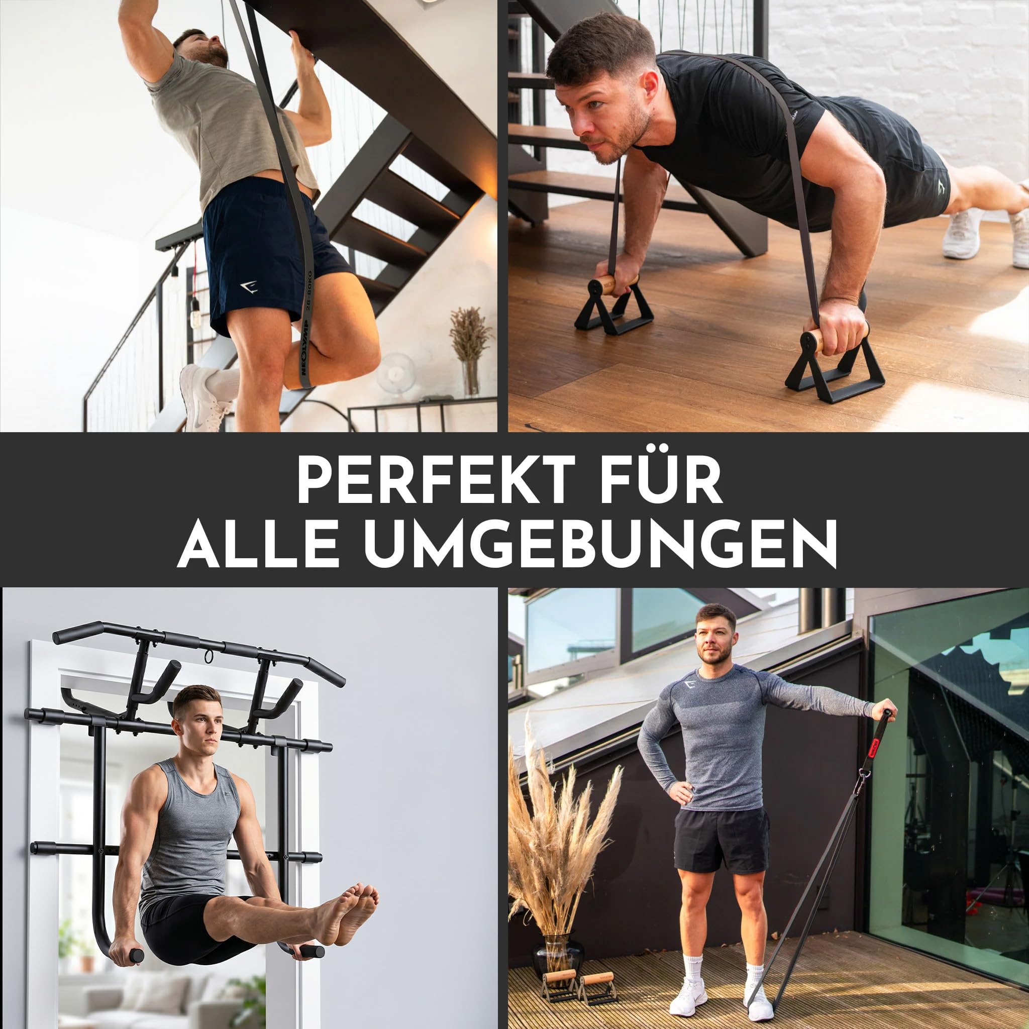 NEOLYMP Calisthenics Set – Komplettset mit Klimmzugstange Türrahmen, Turnringen, Liegestützgriffen, Dip Barren & Resistance Bands – Profi Calisthenics Equipment für Zuhause – Home Gym