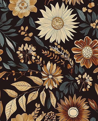 Miniatura 9 de Papel tapiz floral vintage azul marino oscuro extra largo, 17.5 pulgadas x 393 pulgadas, papel de contacto bohemio pelable, papel de pared botánico