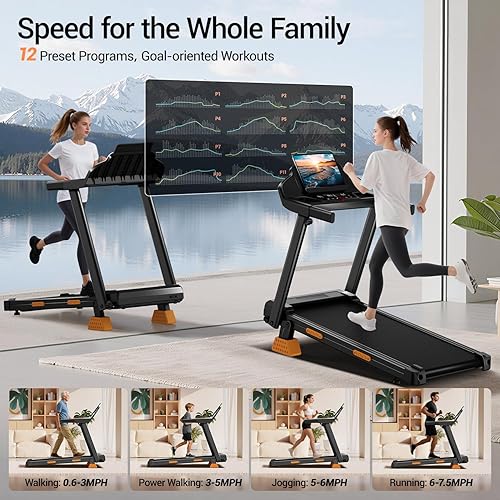 Miniatura 3 de 14% Treadmills for Home with Handle, 3 in 1 Portable Treadmill with Incline, Foldable Treadmills with Three Screen, 12 Preset Programs, 400LBS