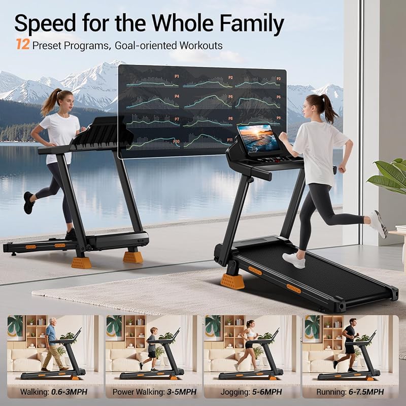 Treadmills for Home with Incline, Foldable Treadmill with Handle image 3