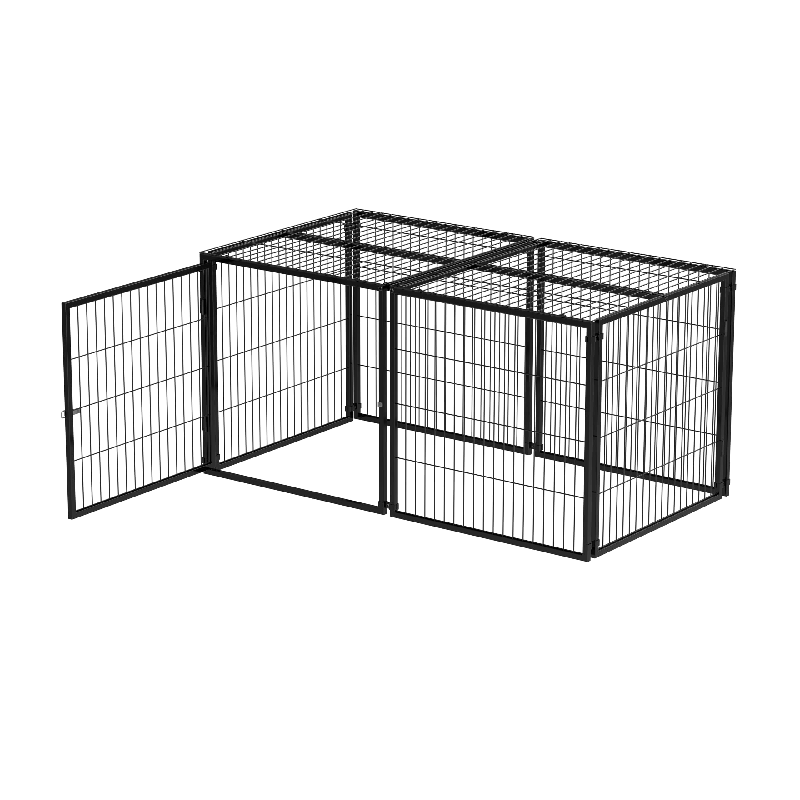 Modularer Hundekäfig Stahl 160x80x80 cm schwarz mit Rostschutz, Sicherheitsdeckel & Verstellbarer Tür – inkl. PVC-Auflage, Flexible Hundebox für große Hunde