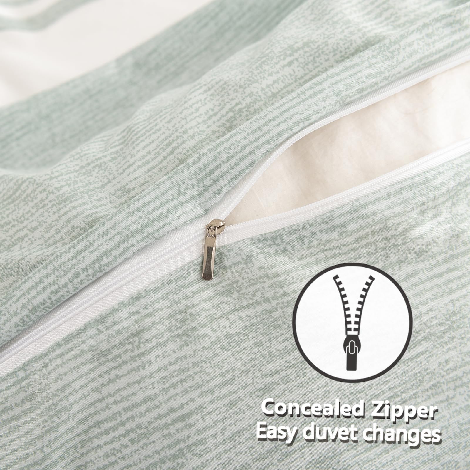 TTCM King Size Duvet Cover Sets, Mint Green and White Stripe King Duvet Cover Set Soft Microfibre Polyester Bedding Set - Image 4