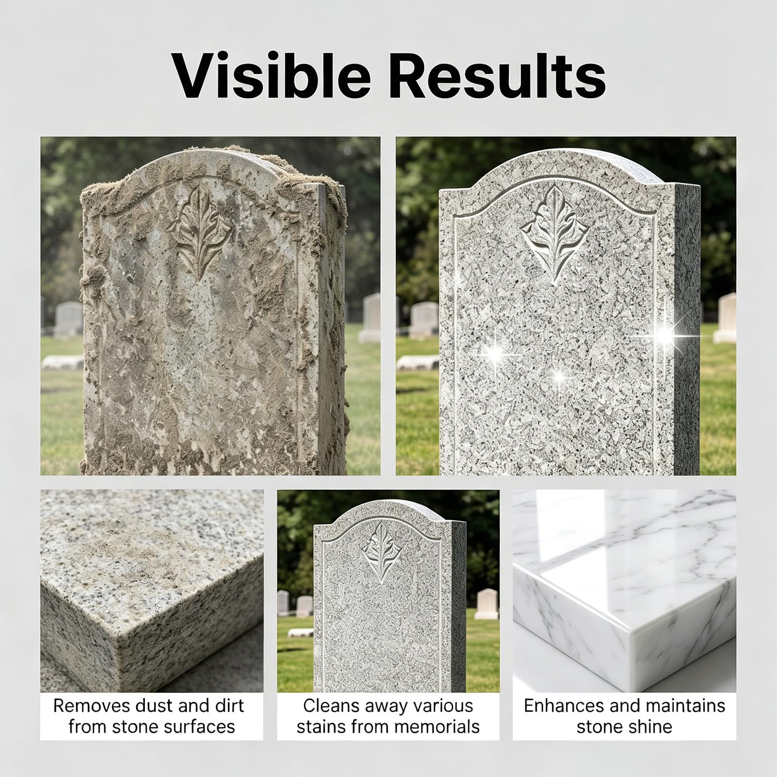 Lápida restauración y limpieza en aerosol, lápida monumento limpiador para granito mármol cementerio monumentos, limpieza y elimina la suciedad y el óxido, restauración y protección de lápidas (5PCS)