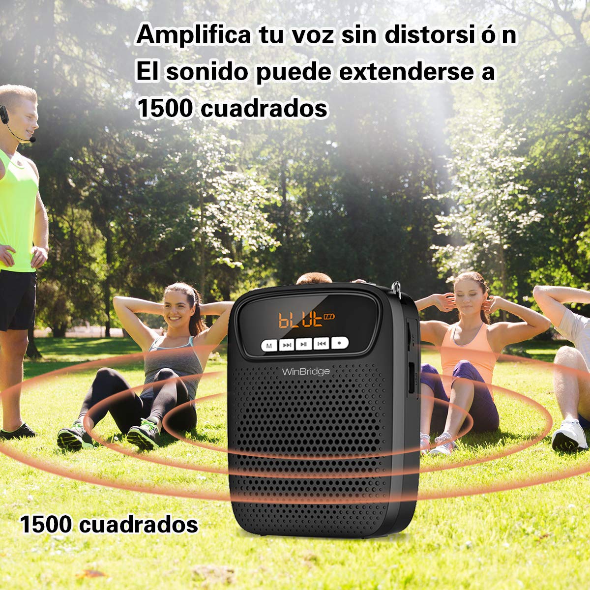 15W Amplificatore vocale Bluetooth senza fili con 2 microfoni altoparlante amplificatore portatile wireless multifunzionale da 2500 mAh ricaricabile da per insegnanti, aule, esterni, interni ecc.