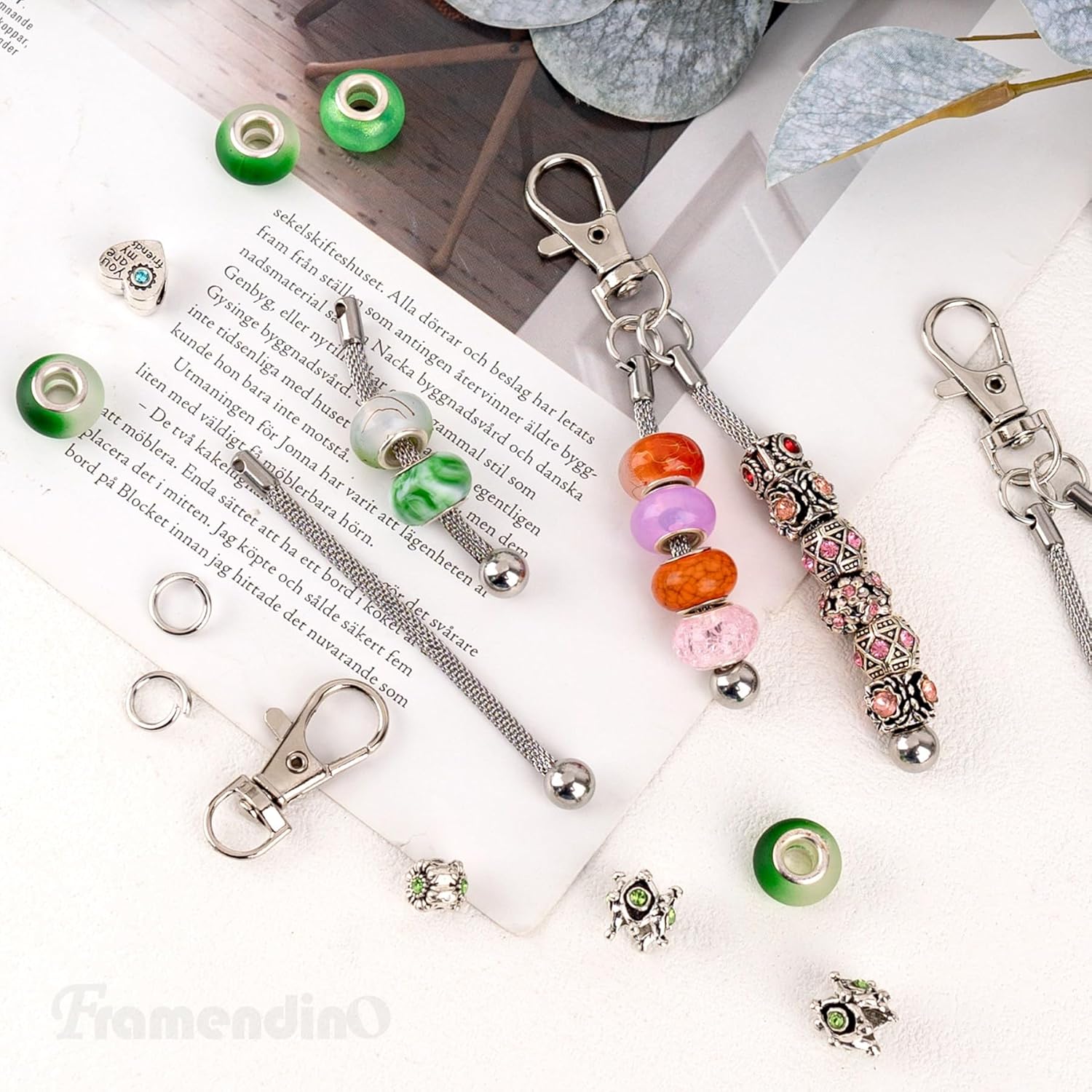 Framendino, 20 Pack Silver Beadable Keychains Bar 3mm Large Hole Bead Keychain Blank Metal Beaded for Pendant DIY Making Kit
