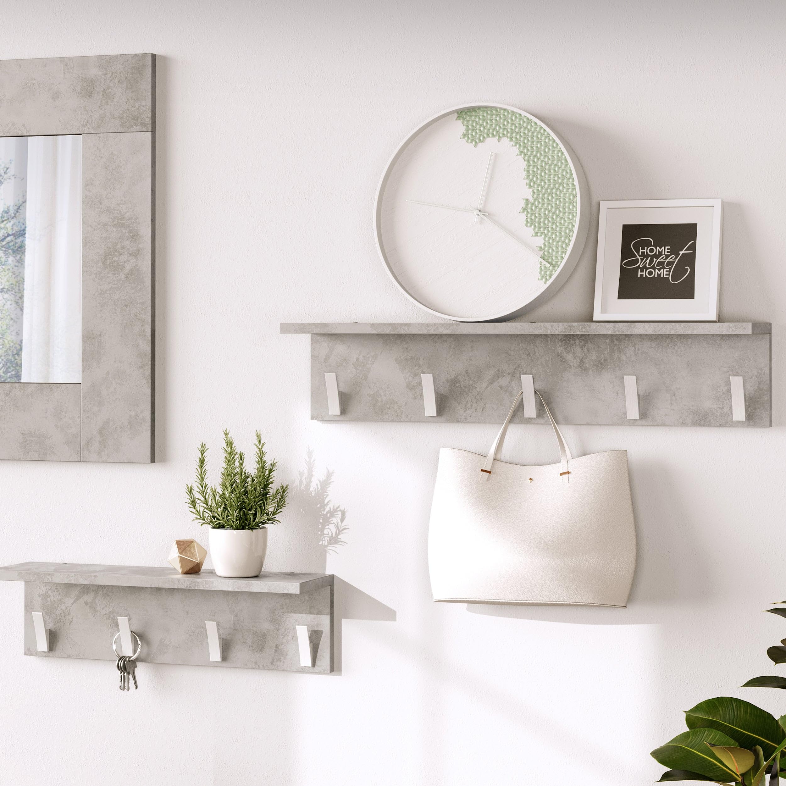 MOBILI FIVER, Perchero de pared Rachele, 80 cm, color Blanco mate, perchero de diseño Baño, Habitación, Entrada, Made In Italy
