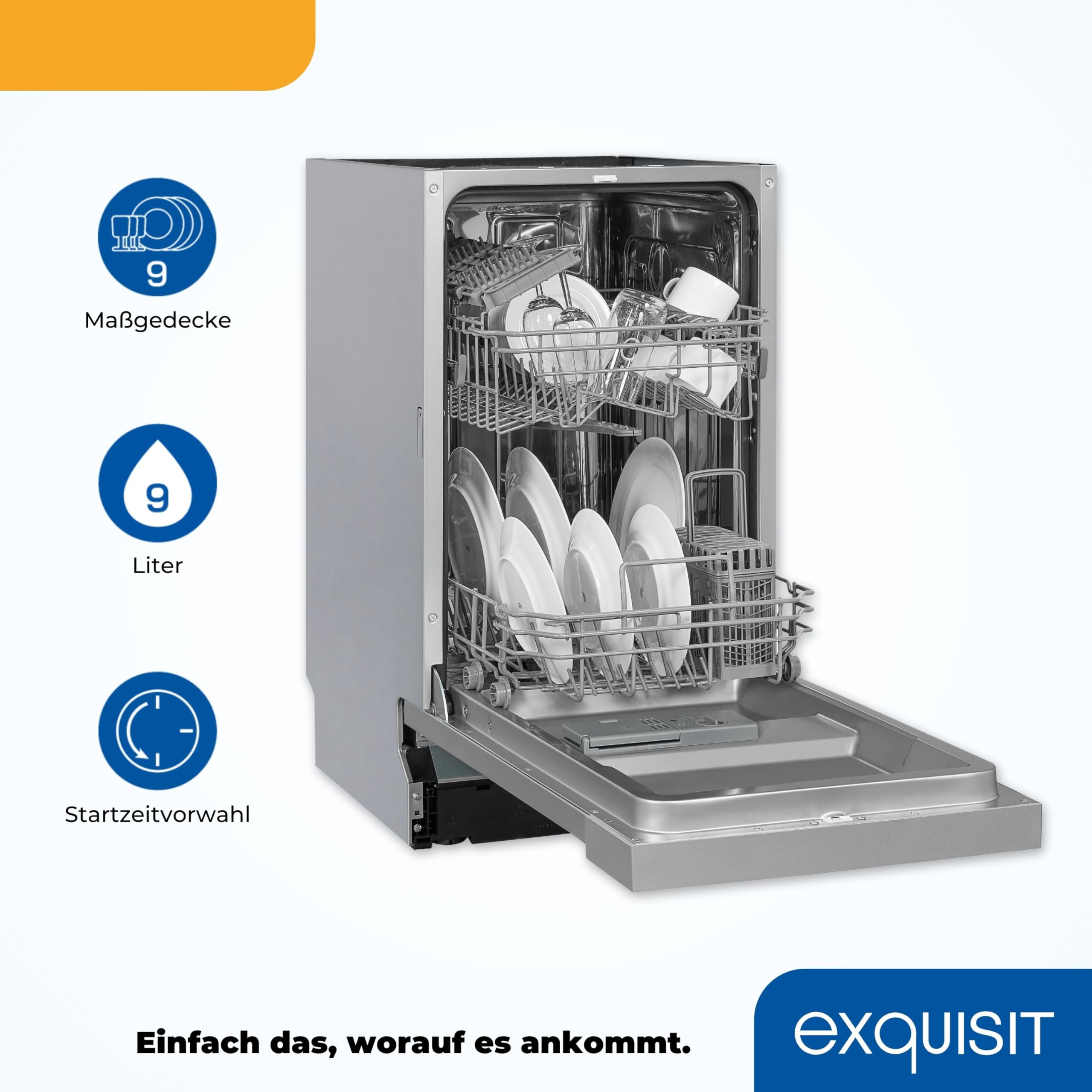 Exquisit EGSP2109-EB-030E Geschirrspüler 45 cm Teilintegriert 9 Maßgedecke Inox