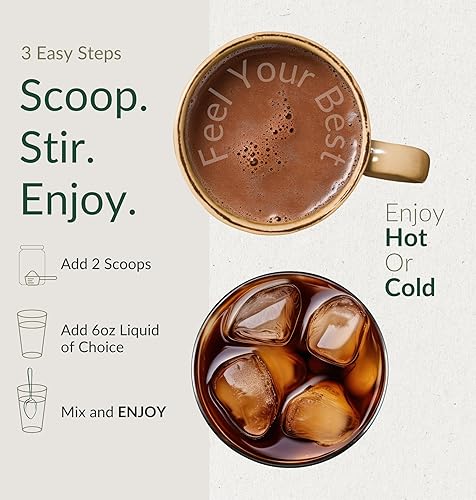 Miniatura 5 de BIOptimizers Alternativa al café de hongos  Bebida de chocolate  Melena de león, Chaga, Reishi + péptidos de colágeno para concentración, energía y