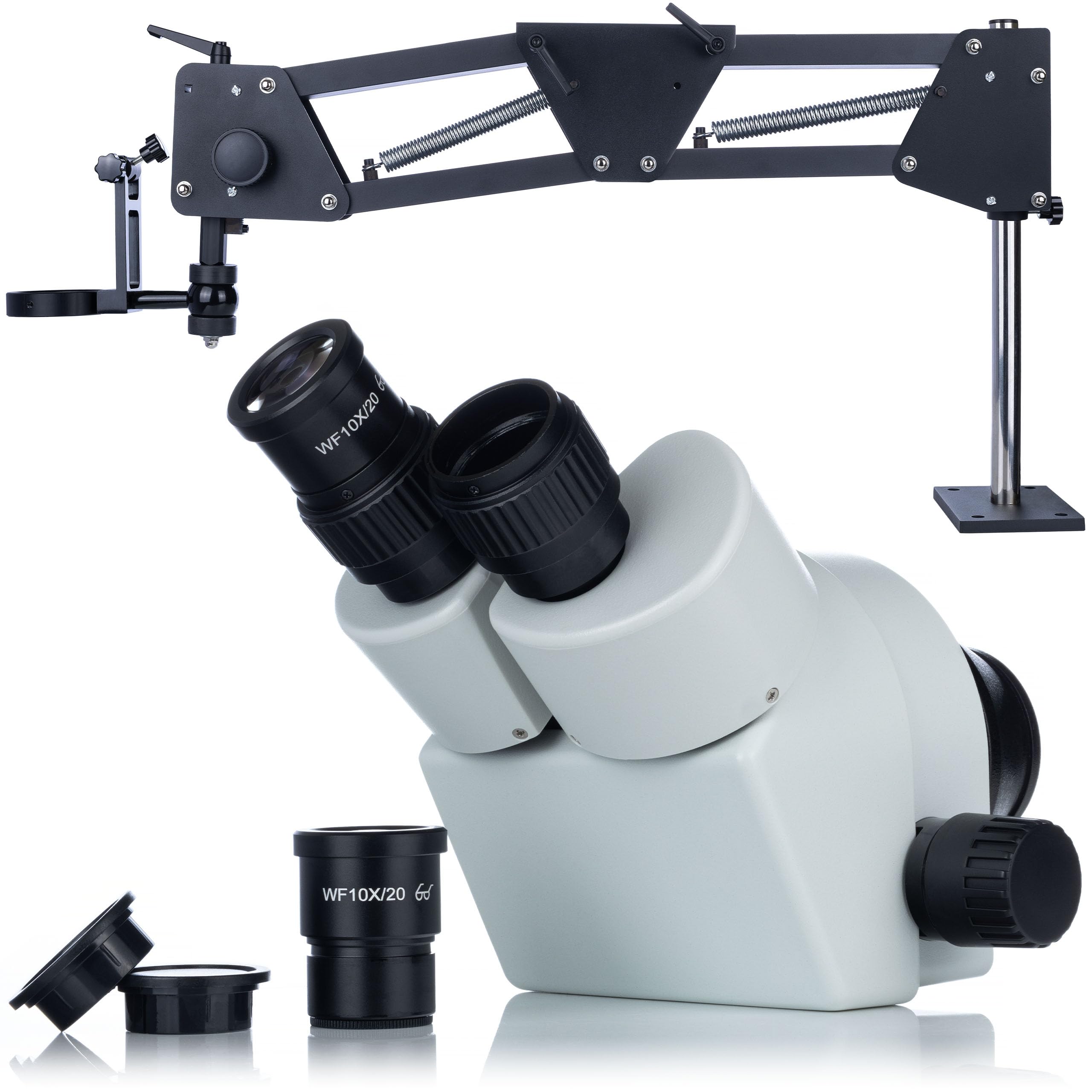 Rosfix Proxima Pro MSPP-B-WDMS2 mikroskop stereoskopowy 7x–45x zoom, 144 diody LED, głowica okularna 360°, ramię przegubowe 800 mm, do elektroniki, biżuterii, profesjonalny mikroskop