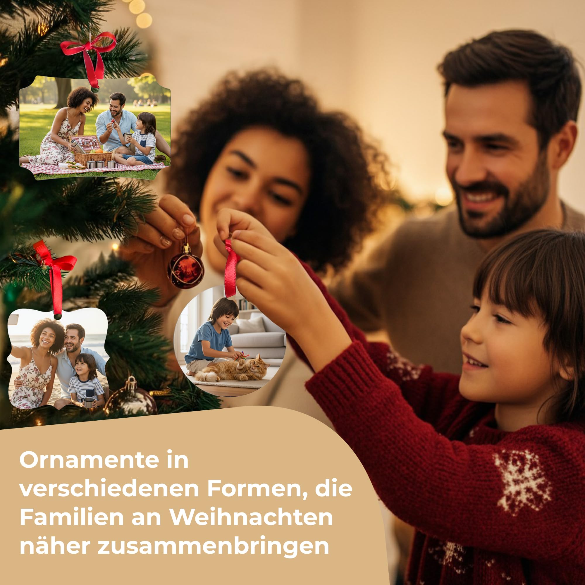 Cimpress personalisierter Weihnachtsschmuck Rund 7x7 cm, 6 Stück, Metall, Foto & Text, individuelle Weihnachtsbaumdeko, Weihnachtsanhänger, Geschenkidee Familie, Baby’s erstes Weihnachten