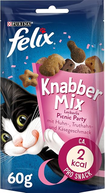 FELIX KnabberMix Picnic Party przysmaki dla kotów z 3 smakami, 8 sztuk (8 x 60 g)