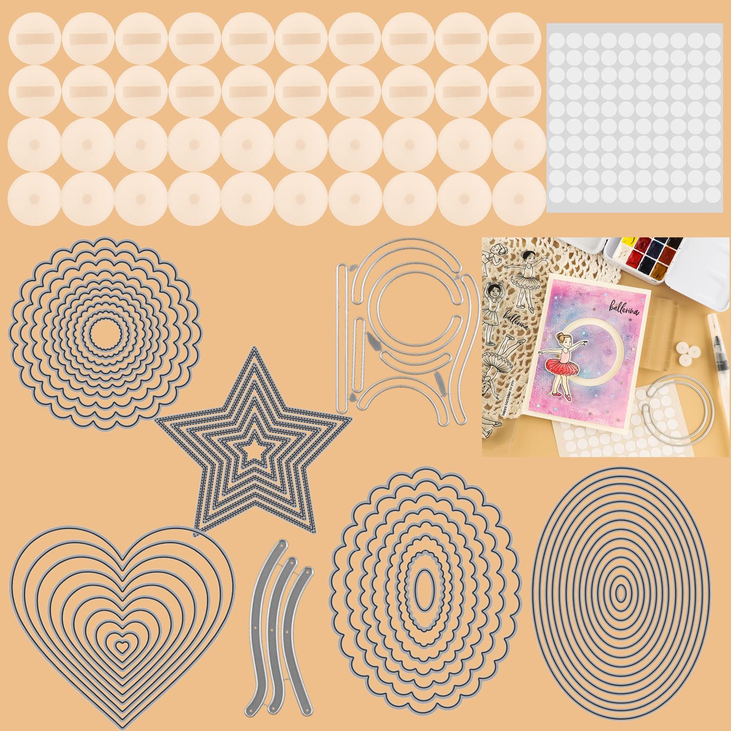 OTCRAFT 47Pcs/Set Rotating,Sliding Love Hearts, Stars, Rectangles Cutting Dies with DIY Gliders Slider Cards Rotating Sliding Gliders Accessoriesfor Card Making DIYScrapbooking Arts Projects Handmade