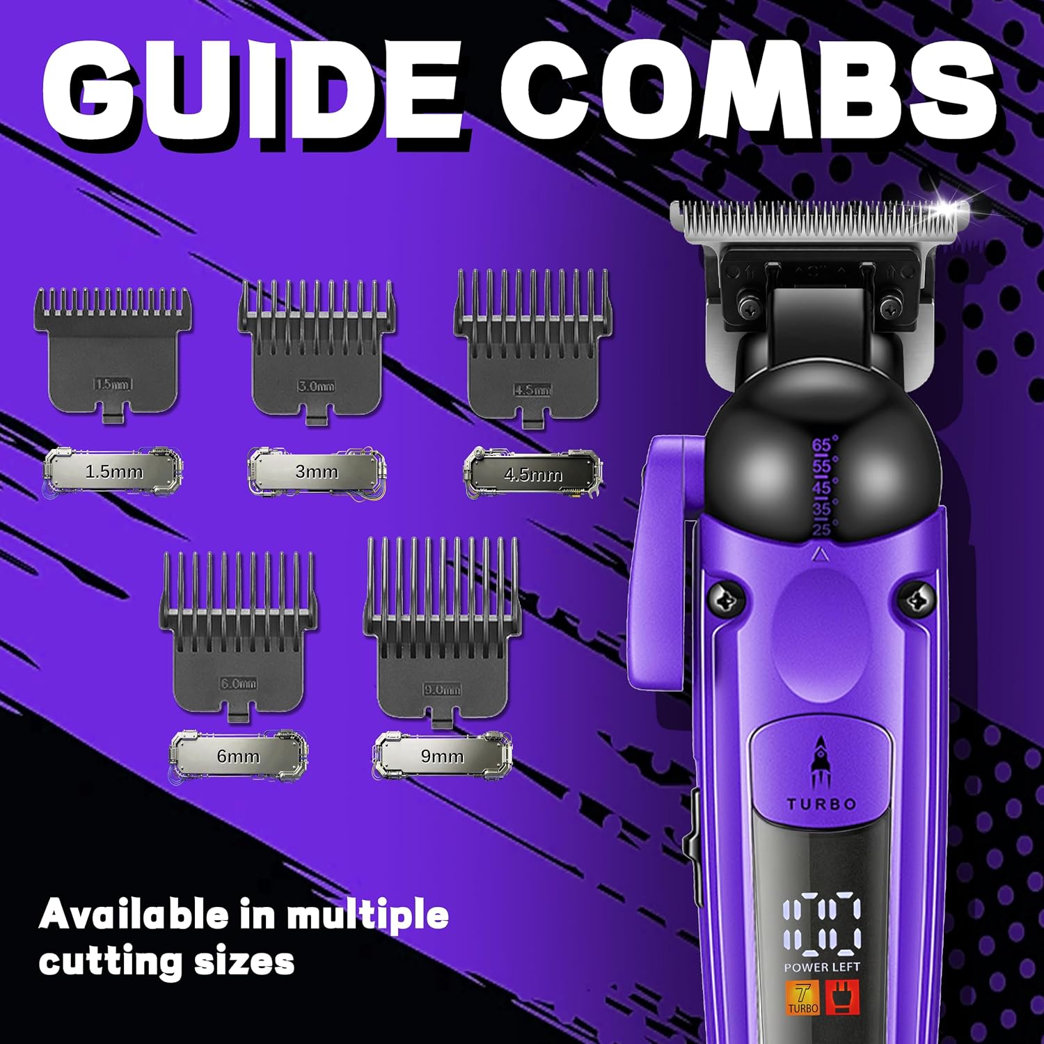 VGR Hair Trimmer for Men, Professional Cordless Hair Clipper with Adjustable Blade Angle, Turbo Motor, LED Display, Rechargeable Grooming Kit for Beard Hair Cutting, V-274(Purple)