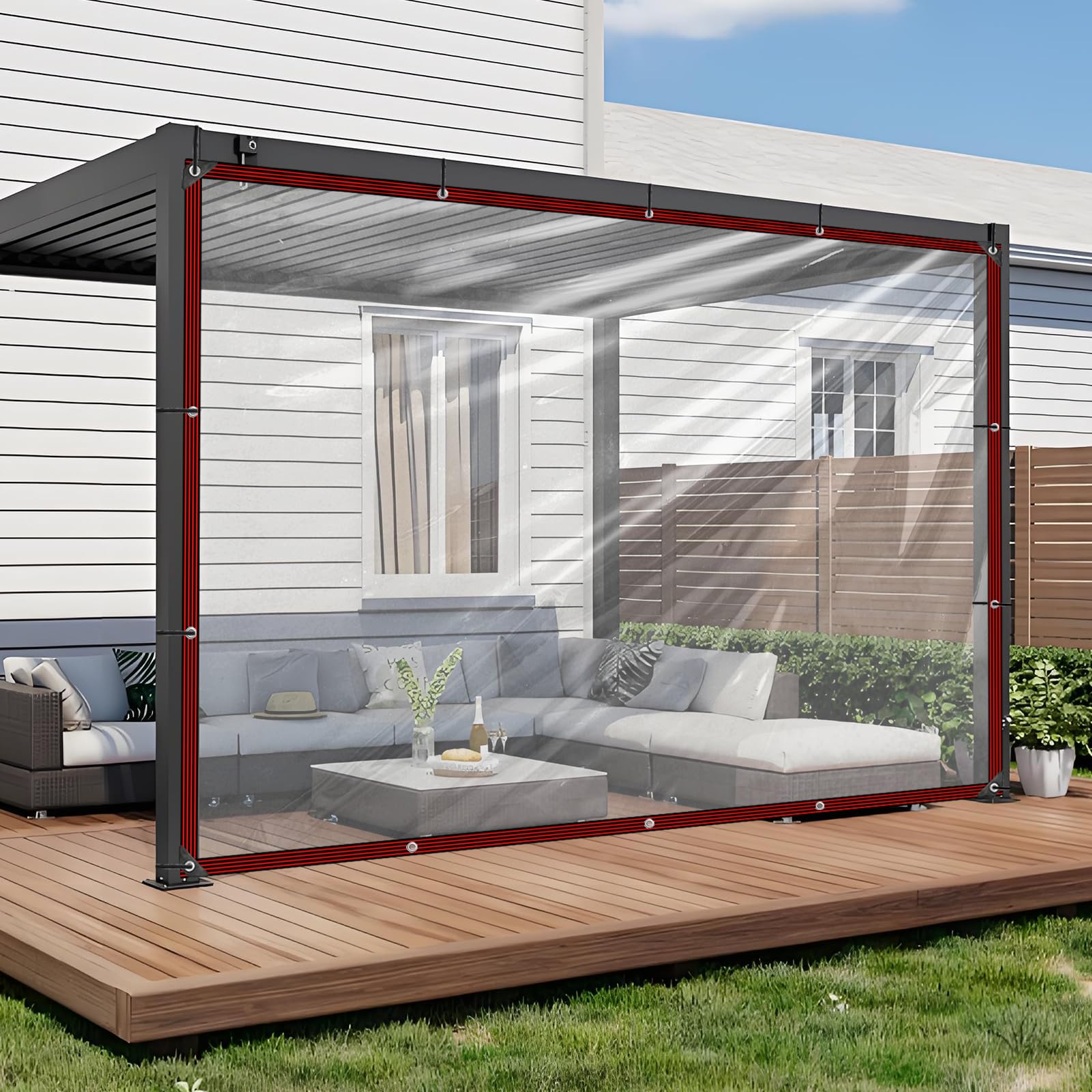 Telone trasparent, impermeabile con occhielli, in PVC trasparente, per esterni carport, telo di copertura trasparente per terrazza, balcone, giardino o casa (2,5 x 5 m)
