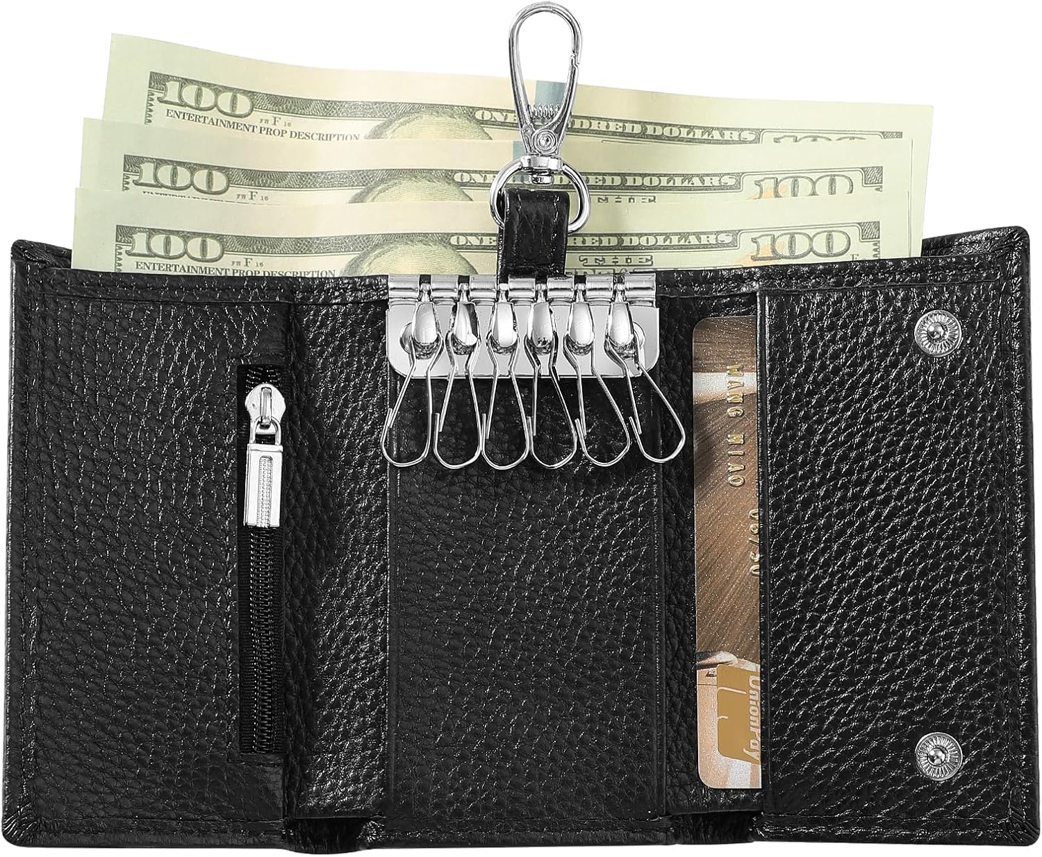 Meichoon Key Case Leather Wallets Portable Key Holders Coin Pouch Small Size Multi Card Holder Stylish for Organizer Office, XF09 Black - Image 8
