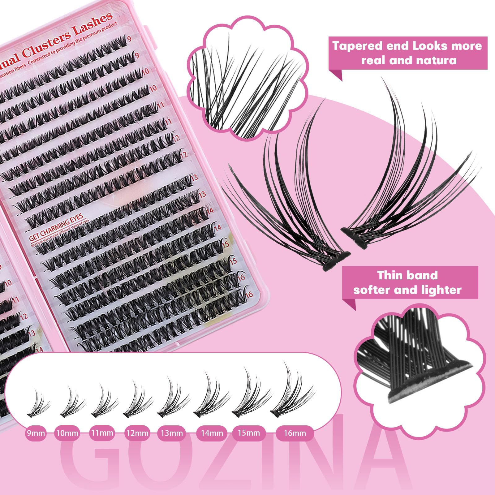 Eyelash Extension Kit 640pcs Individual Eyelashes Kit Cluster Lashes Individual CLuster 9-16mm DIY Eyelash Extension Kit with Lash Bond and Remover - Image 3
