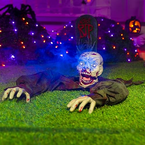 Miniatura 8 de JOYIN Decoración de Halloween al aire libre Zombie Groundbreaker con sonido espeluznante y ojos intermitentes para accesorios de casa embrujada,