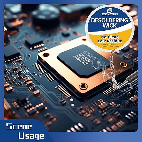Miniatura 6 de Essmtuin - Trenza de mecha de soldadura de 10 pies con fundente para electrónica, 2 rollos de desoldadura para desoldar, mecha de soldadura sin