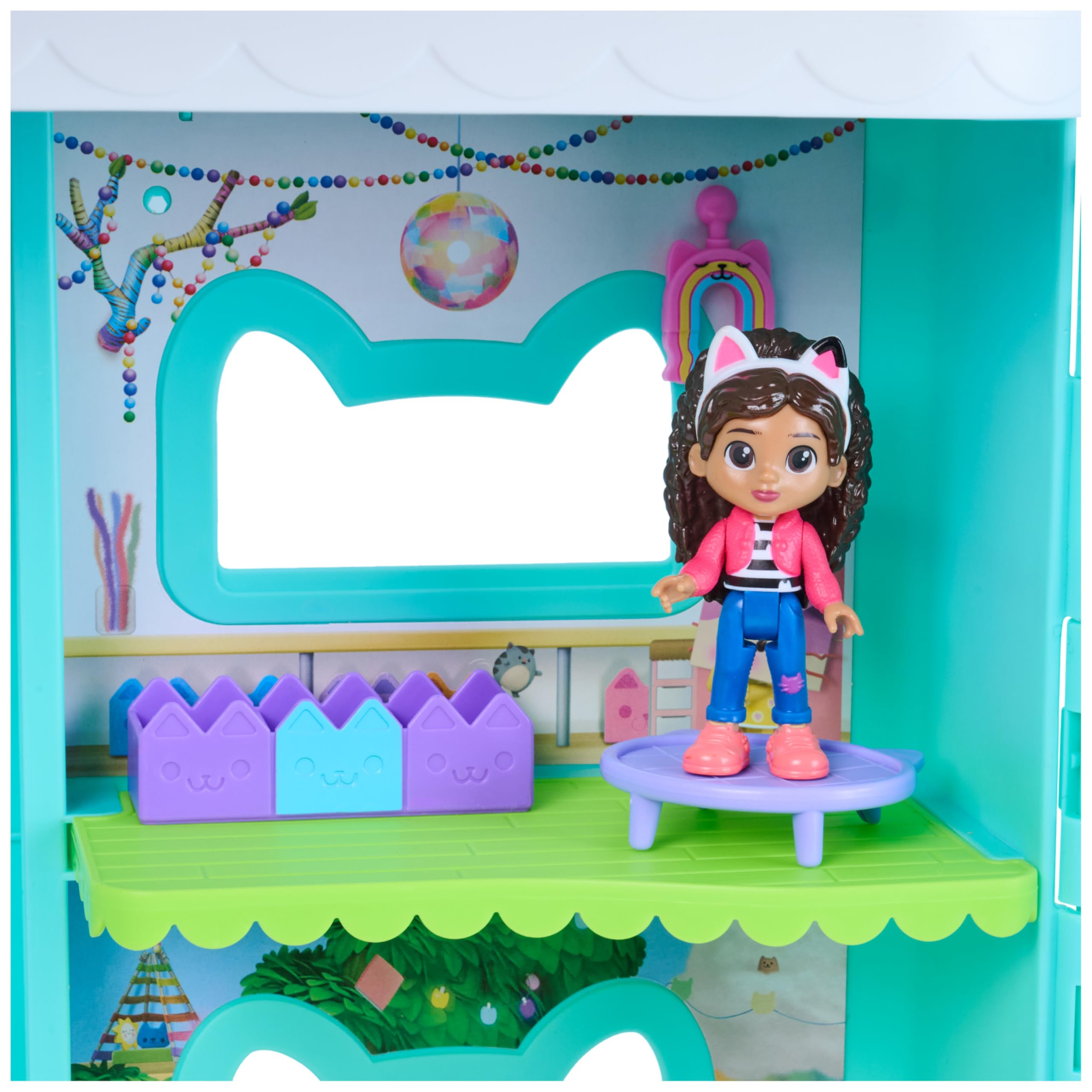 Gabby's Dollhouse Playset GabbysMeowMazing Dllhse I | 63 cm groß, 15-teiliges Set, Mit Gabby & 2 Katzenfiguren, Erweiterbar, Magische Lentikular-Augen