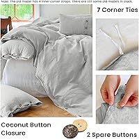 Vista 3 de Simple&Opulence - Juego de funda de edredón 100 % lino, 3 piezas con cierre de botón de coco, de lino francés lavado, color liso, suave, Gris claro