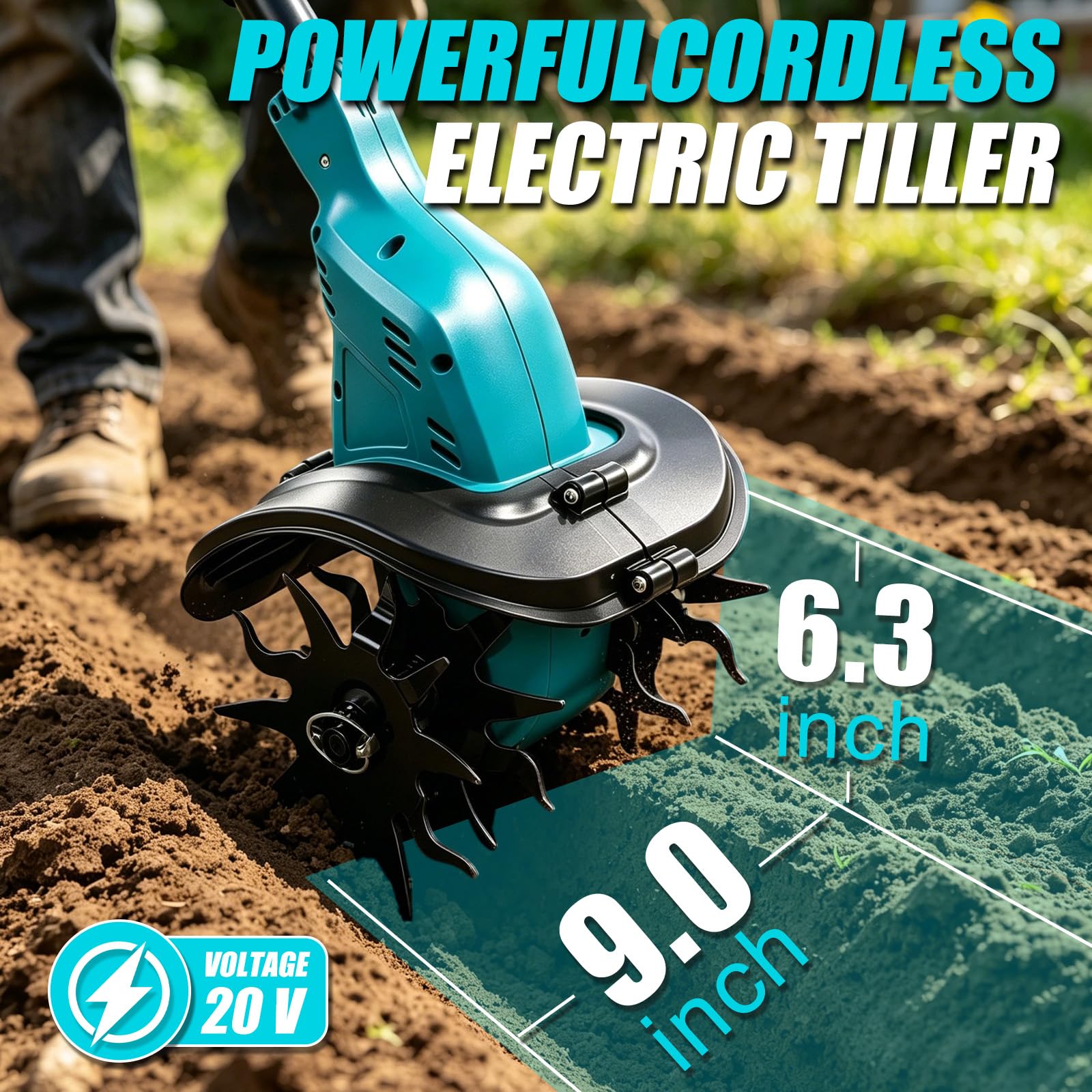 Akku-Bodenhacke Motorhacke für Makita 18V Akku, 16cm Bodenbearbeitungstiefe 23cm Bearbeitungsbreite, Gartenfräse mit 360 U/min Bürstenloser Motor, Elektro Motorhacke für Garten und Rasen (Ohne Akku)