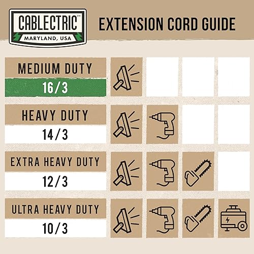 Miniatura 6 de Cablectric SJTW - Cable de extensión para exteriores de 3 tomas, 100 pies, cable de extensión verde resistente de 16 AWG con múltiples tomas de